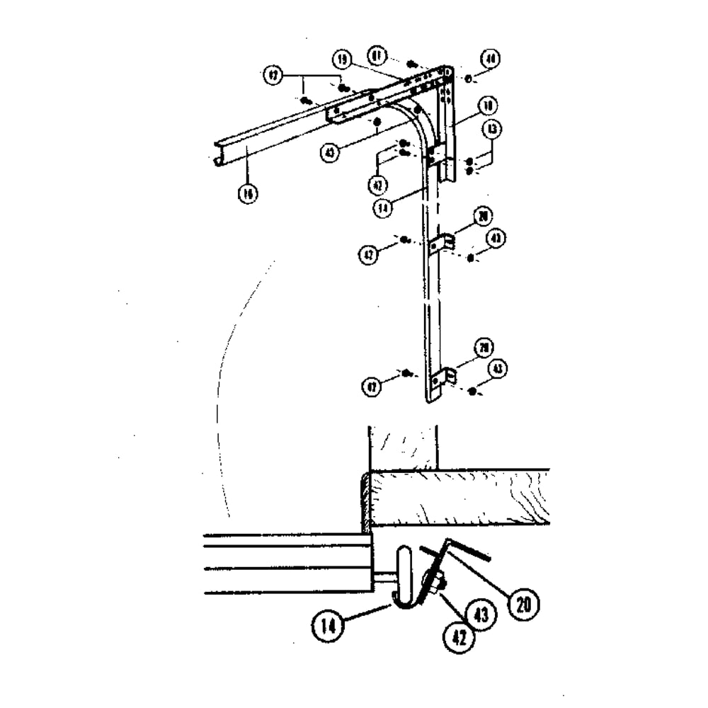 Vertical Track Diagram and Parts List for 51467716  Kenmore Garage Door Opener