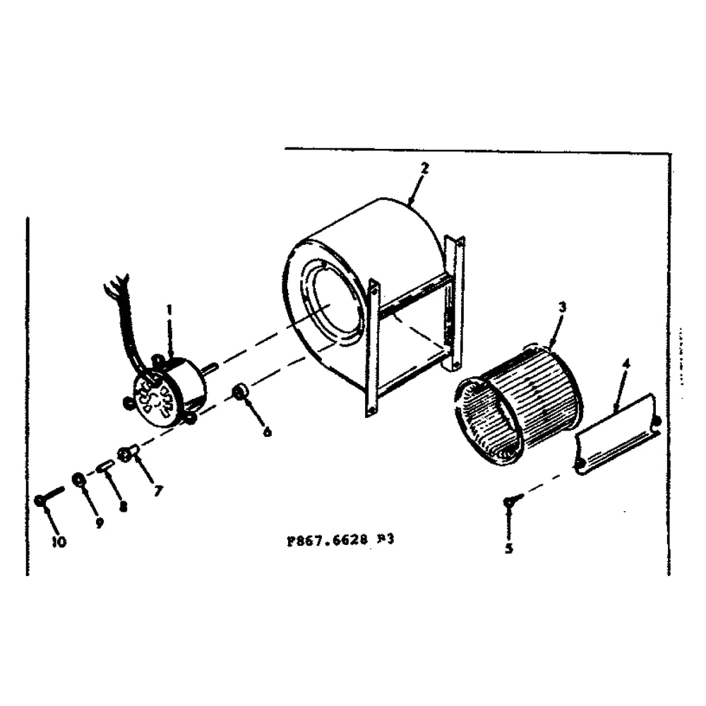 H-Q Blower Assembly Diagram and Parts List for 8676629  Kenmore Heater