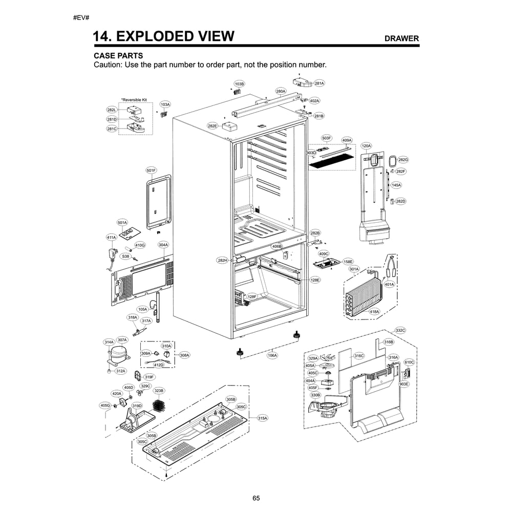 Case Parts Diagram and Parts List for 79579024312  Kenmore Refrigerator