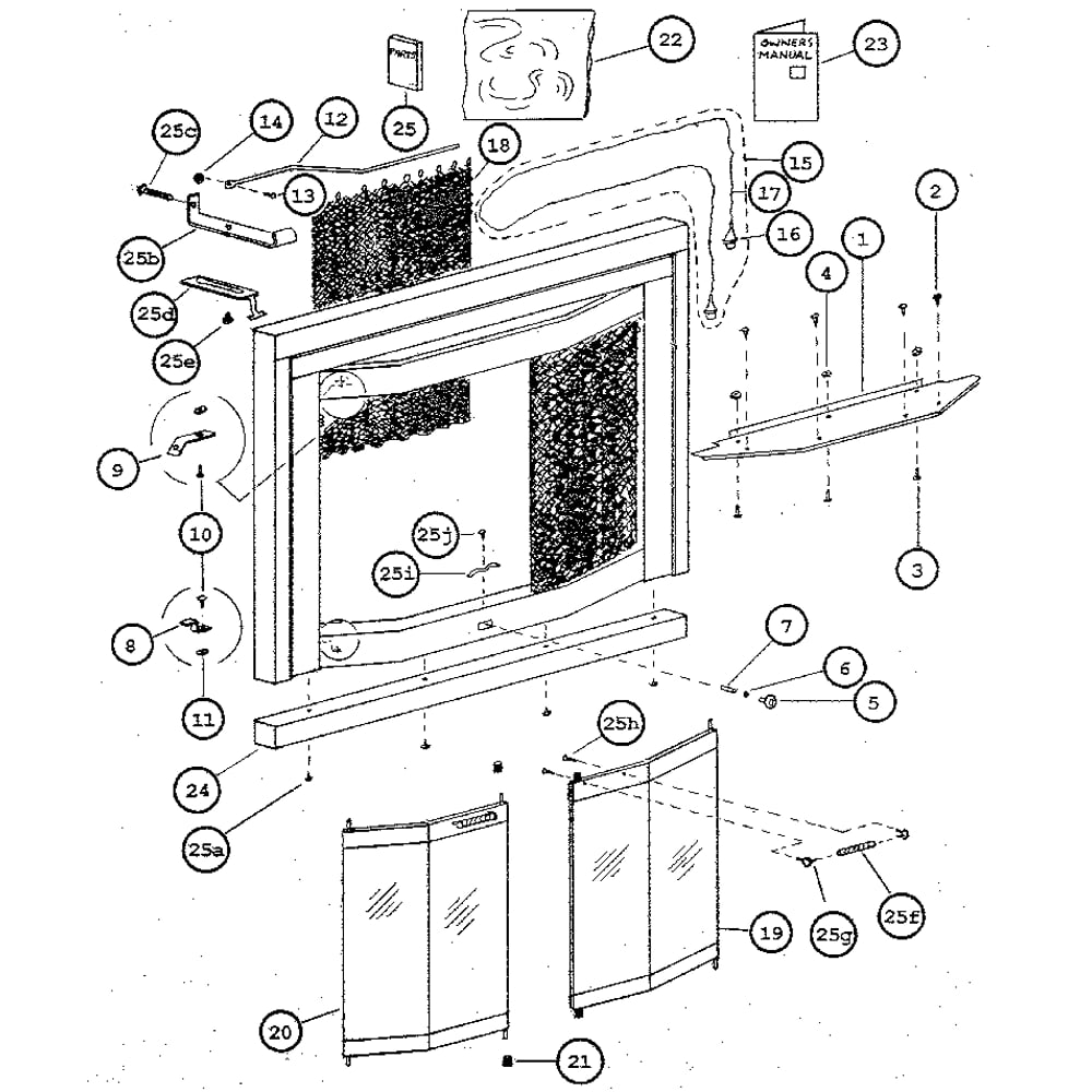 Replacement Parts Diagram and Parts List for 114940110  Kenmore Fireplace & Insert