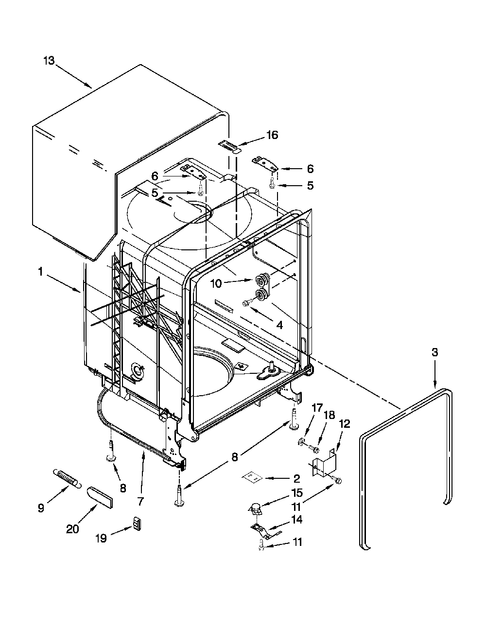 Tub and frame parts Diagram and Parts List for 66213273K112  Kenmore Dishwasher