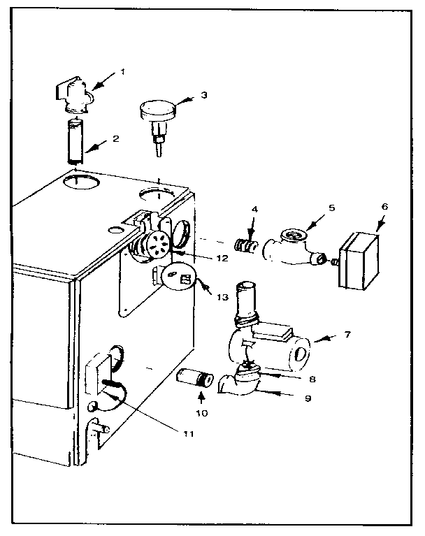 Boiler controls and piping Diagram and Parts List for 229965350-1980  Kenmore Water Heater
