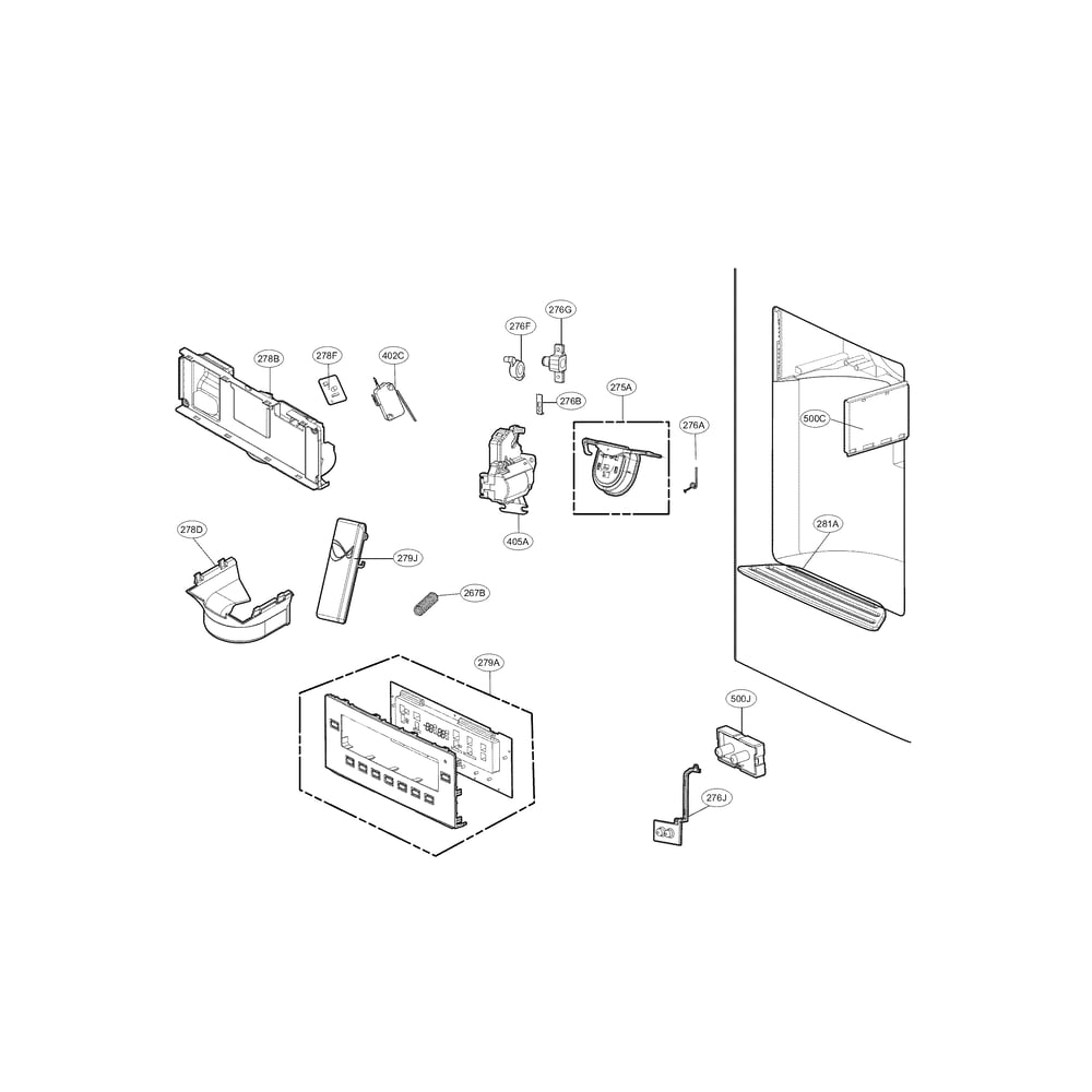 Dispenser Parts Diagram and Parts List for 79572189315  Kenmore Refrigerator