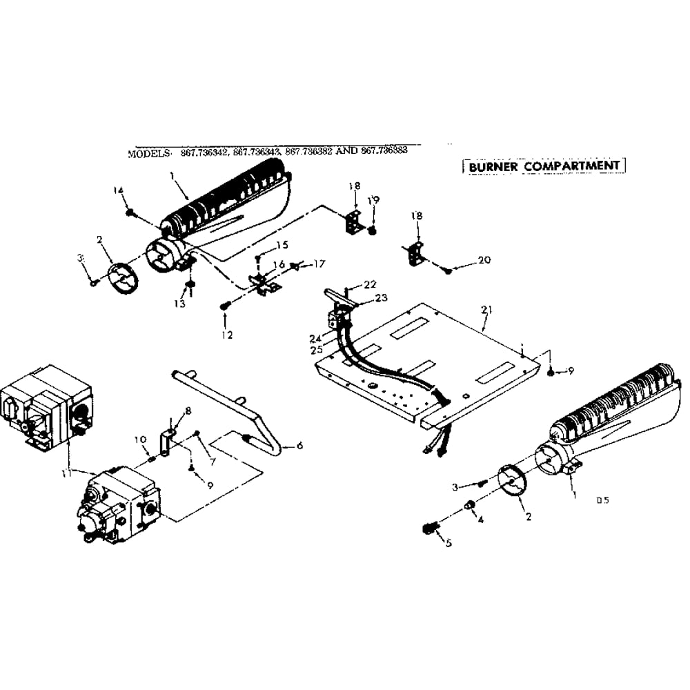 Burner Compartment Diagram and Parts List for 867736382  Kenmore Furnace