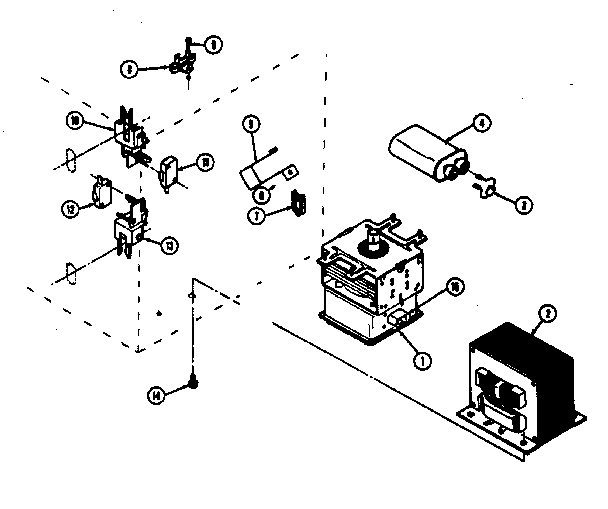 Magnetron and air flow Diagram and Parts List for 84872  Kenmore Microwave