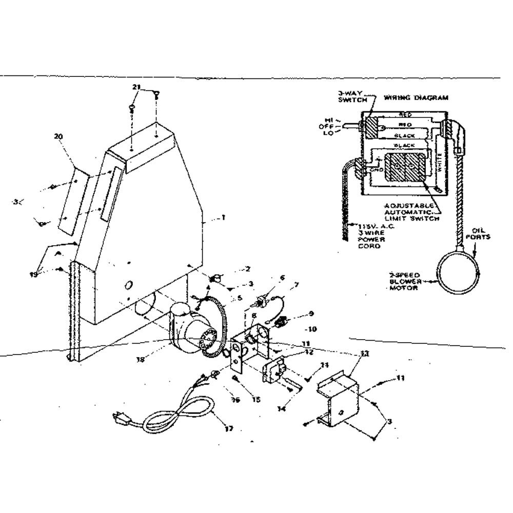 Blower Assembly Diagram and Parts List for 143841540  Kenmore Heater