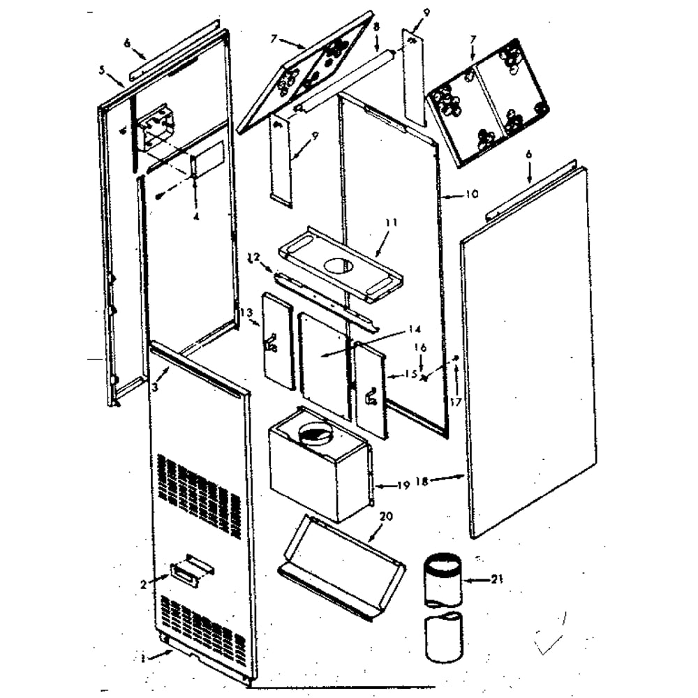 Furnace Casing Diagram and Parts List for 867762850  Kenmore Furnace