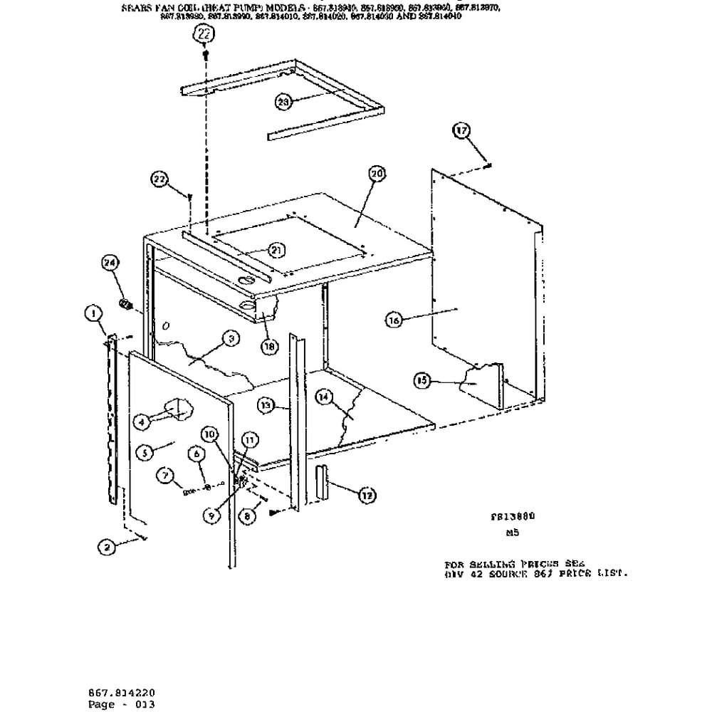 Cabinet/814220 2 Diagram and Parts List for 867814080  Kenmore Air Conditioner