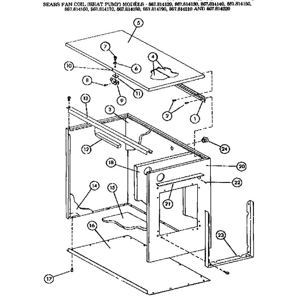 Cabinet 2 Diagram and Parts List for 867814080  Kenmore Air Conditioner