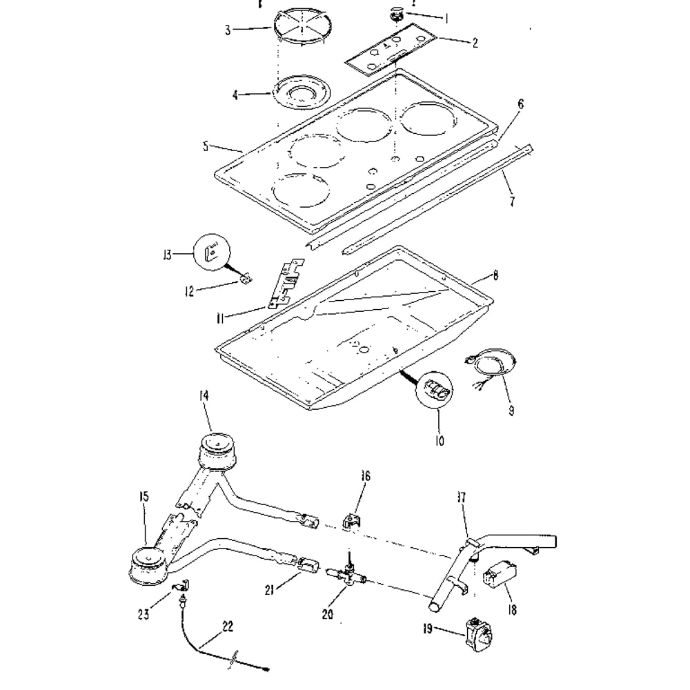 36" Gas Built-In Surface Unit-Electric Ignition Diagram and Parts List for 12201 1988 Kenmore Cooktop