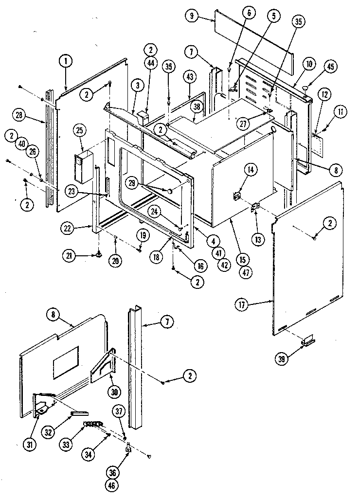 Basic body Diagram and Parts List for 20215 1988 Kenmore Range