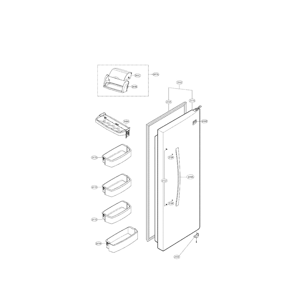 Refrigerator Door Parts Diagram and Parts List for 79551373011  Kenmore Refrigerator
