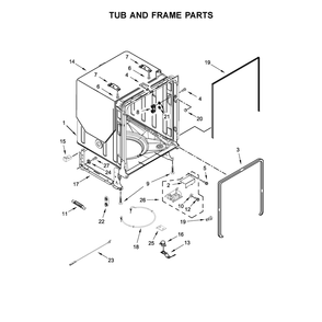 Tub And Frame Parts Diagram and Parts List for 2214573N612  Kenmore Dishwasher