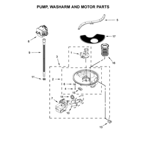 Pump, Washarm And Motor Parts Diagram and Parts List for 2217382N710  Kenmore Dishwasher