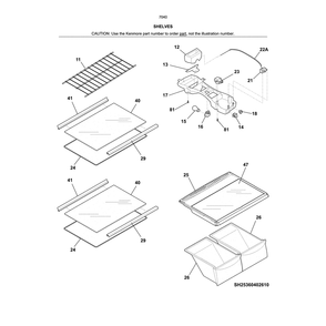 Shelves Diagram and Parts List for 25370402612  Kenmore Refrigerator