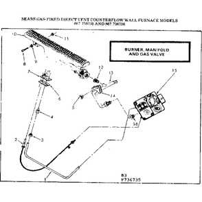 Burner Manifold And Gas Valve Diagram and Parts List for 867736736  Kenmore Furnace