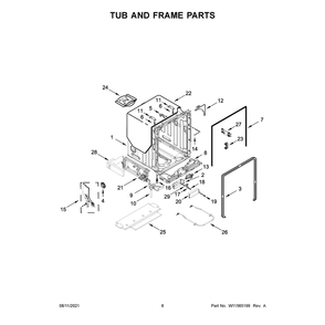 Tub And Frame Parts Diagram and Parts List for 66514875N120  Kenmore Dishwasher