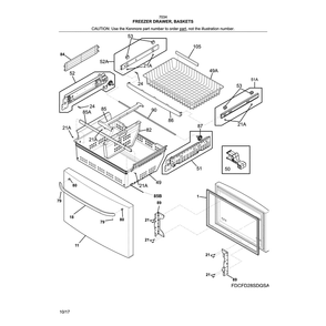 Freezer Drawer, Baskets Diagram and Parts List for 2537034341E  Kenmore Refrigerator