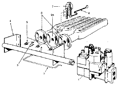 Gas burners and manifold Diagram and Parts List for 229964241  Kenmore Water Heater