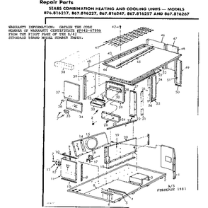 Cabinet Diagram and Parts List for 867816257  Kenmore Air Conditioner