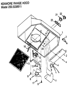 Range Hood Model 2 Diagram and Parts List for 2335138911  Kenmore Range Hood