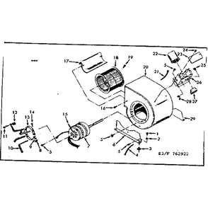 Blower Assembly Diagram and Parts List for 867762952  Kenmore Furnace
