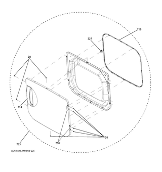 Door Assembly Diagram and Parts List for 2661532210  Kenmore Washer Dryer Combo