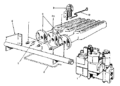 Gas burners and manifold Diagram and Parts List for 229965290  Kenmore Water Heater