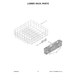 Lower Rack Parts Diagram and Parts List for 66514145N120  Kenmore Dishwasher