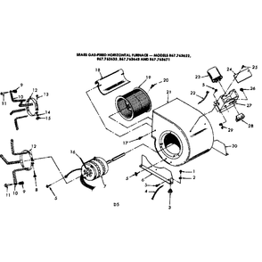 Blower Assembly Diagram and Parts List for 867763633  Kenmore Furnace