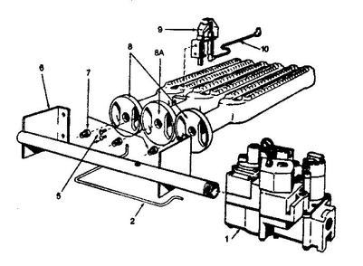 Burner Section Diagram and Parts List for 229964150  Kenmore Water Heater