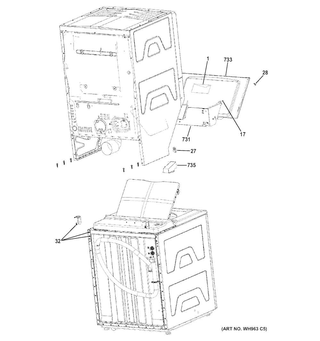 Cabinet 3 Diagram and Parts List for 2661532210  Kenmore Washer Dryer Combo