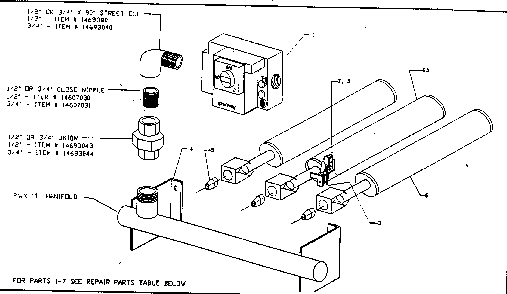 Natural gas burner/mainfold assy Diagram and Parts List for KWX-6V  Kenmore Water Heater