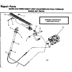 Burner Manifold And Gas Valve Diagram and Parts List for 867736766  Kenmore Furnace