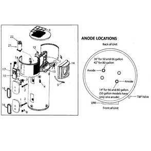 Main Asy Diagram and Parts List for 153592600  Kenmore Water Heater