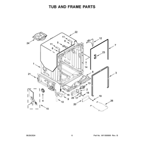 Tub And Frame Parts Diagram and Parts List for 66514145N120  Kenmore Dishwasher