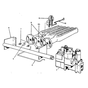 Gas Burners And Manifold Diagram and Parts List for 229965240  Kenmore Water Heater