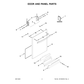 Door And Panel Parts Diagram and Parts List for 66514875N120  Kenmore Dishwasher