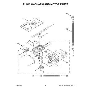 Pump, Washarm And Motor Parts Diagram and Parts List for 66514875N120  Kenmore Dishwasher