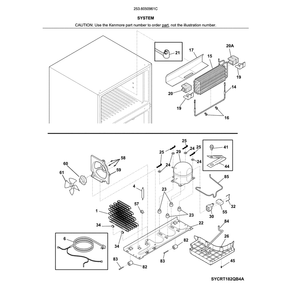 System Diagram and Parts List for 2536050961C  Kenmore Refrigerator