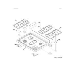 Main Top Diagram and Parts List for 79075423410  Kenmore Range