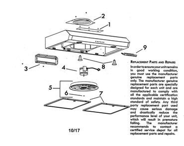 Range Hood Diagram and Parts List for 23351292710  Kenmore Range Hood