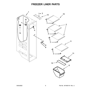 Freezer Liner Parts Diagram and Parts List for 10651339716  Kenmore Refrigerator