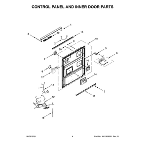 Control Panel And Inner Door Parts Diagram and Parts List for 66514145N120  Kenmore Dishwasher
