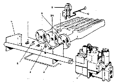 Gas burners and manifold Diagram and Parts List for 229963250  Kenmore Water Heater