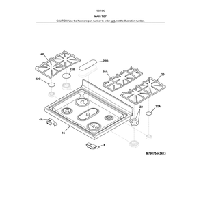 Main Top Diagram and Parts List for 79075422414  Kenmore Range