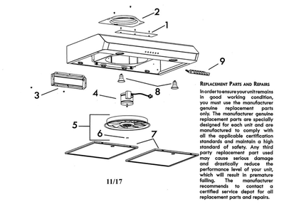 Range Hood Diagram and Parts List for 23351282710  Kenmore Range Hood