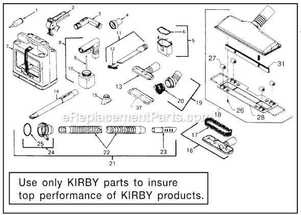 Attachments Diagram and Parts List for G5  Kirby Upright Vacuum