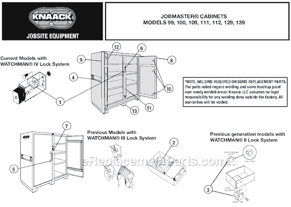 Page A Diagram and Parts List for 129  Knaack Cabinet