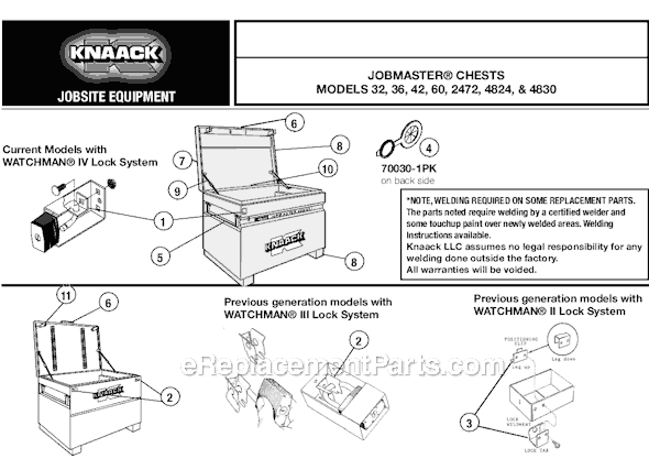 Page A Diagram and Parts List for 4824  Knaack Cabinet
